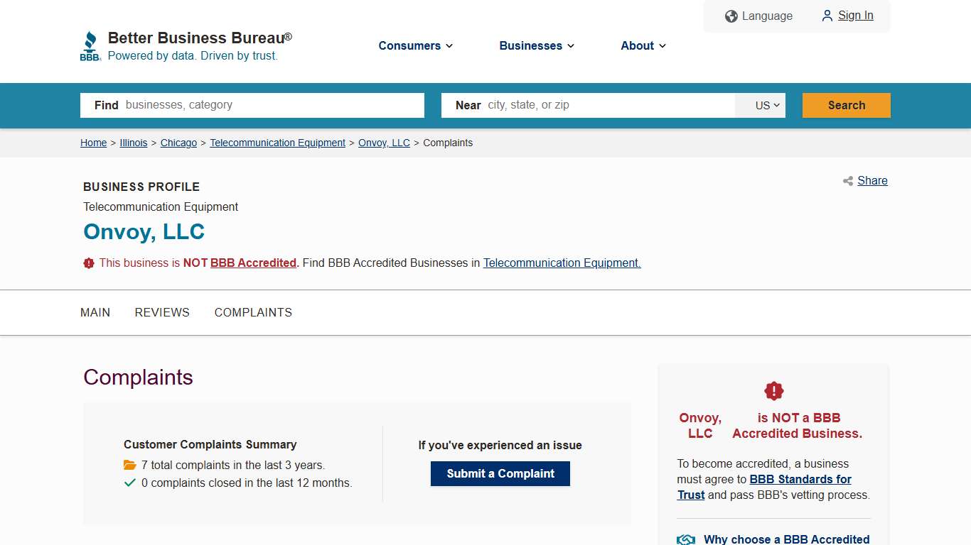 Onvoy, LLC BBB Complaints Better Business Bureau